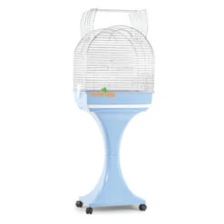 Cage Oiseaux "Monica" Chromée Avec Support Sur Roulettes Bleu - 51x35x129cm
